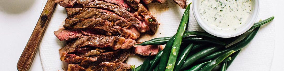 Flat Iron Steak with Creamy Peruvian Green Sauce 